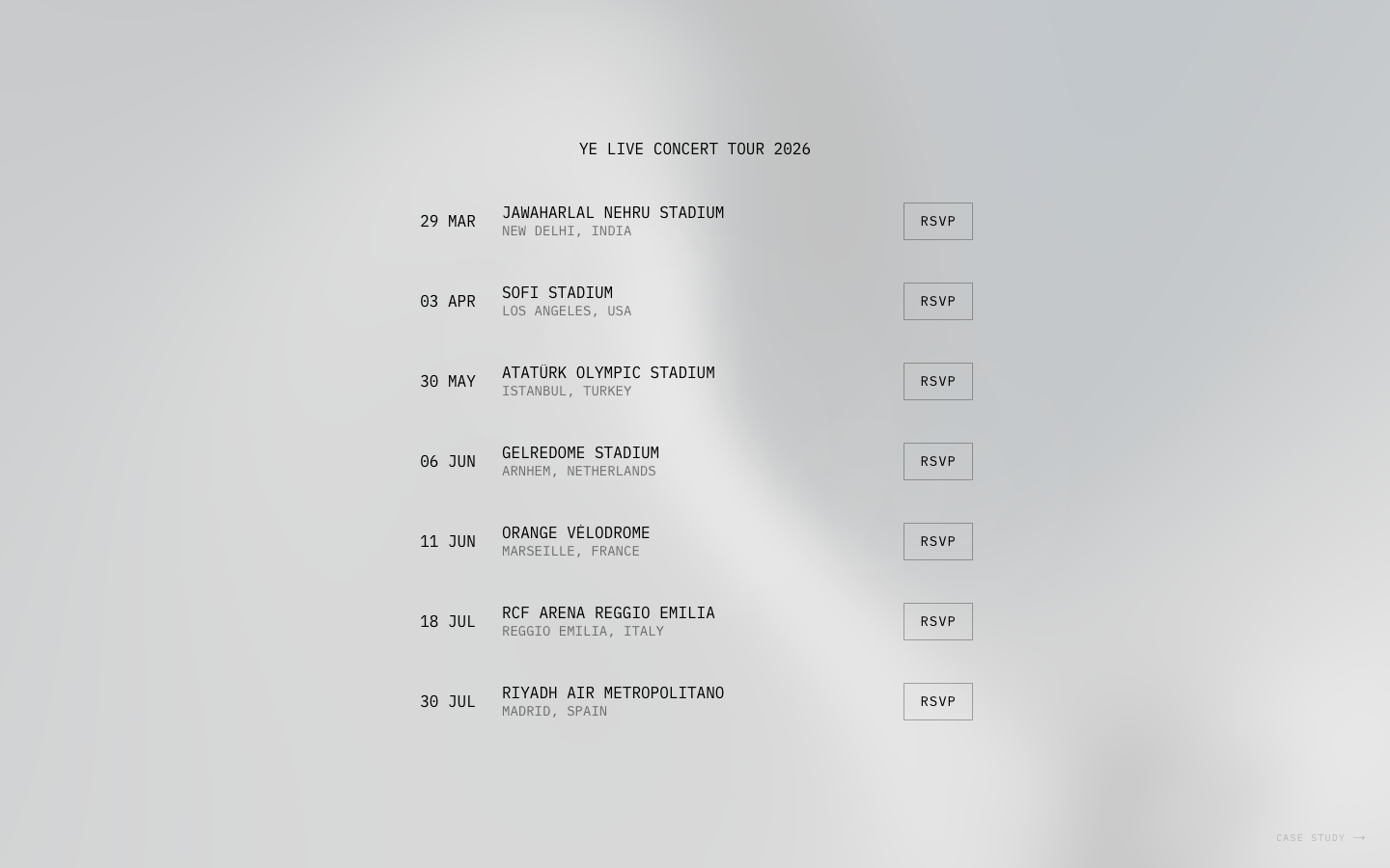 YE Tour 2026 site